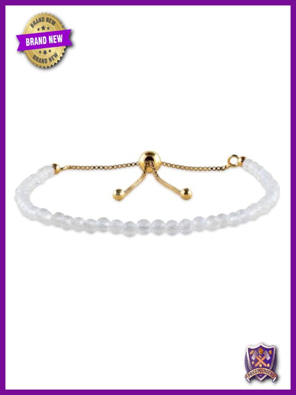 Natural Rainbow Moonstone Slider Bangle Bracelet 14K Gold Plated Adjustable